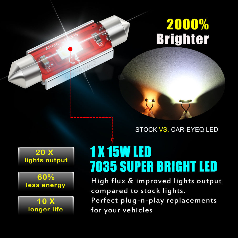 36mm 6418 C5W LED Bulbs, 6000K White Festoon License, Interior