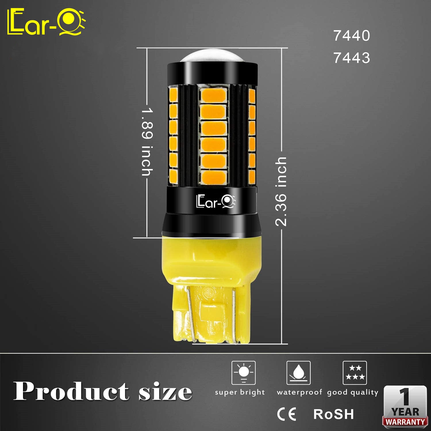 thumbnail image 2 of 2x Amber Orange 7440 LED Bulbs - T20 W21W WY21W 33SMD For Turn Signal Lights 2 of 4